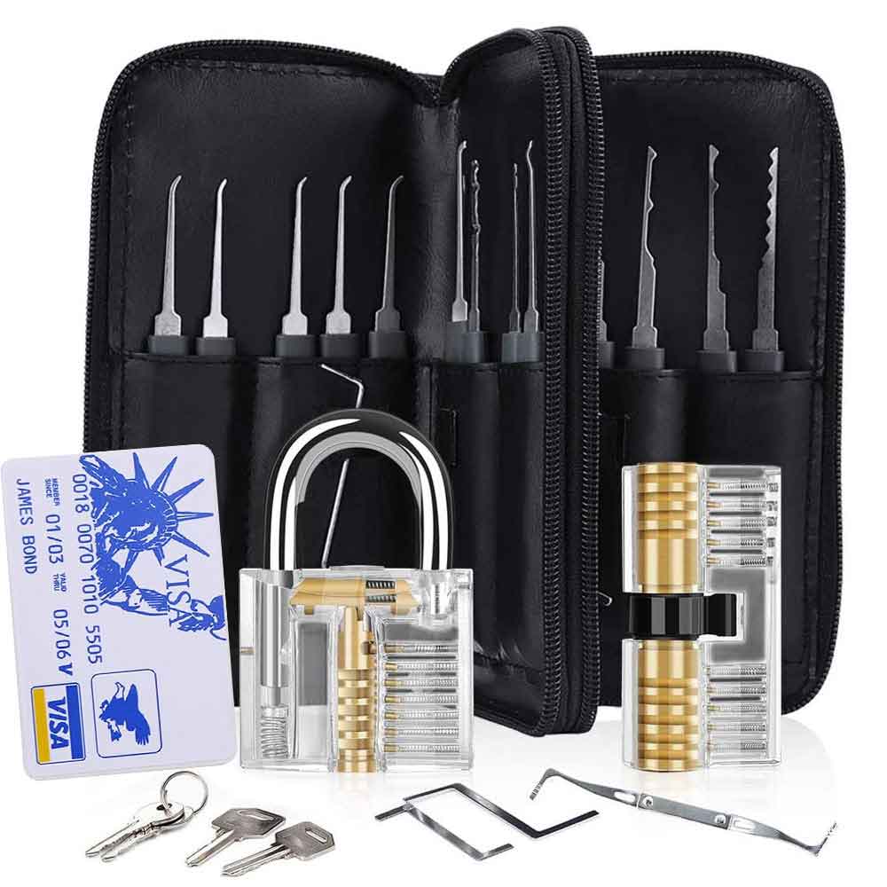 31 Pieces Lock Pick Set w/2 Transparent Training Lock,24 PCS Stainless  Steel Lock Picking