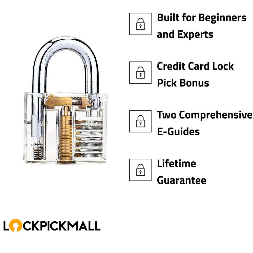 15pc Lock Tools Unlocking Lock Pick Set Key Transparent Practice Padlock