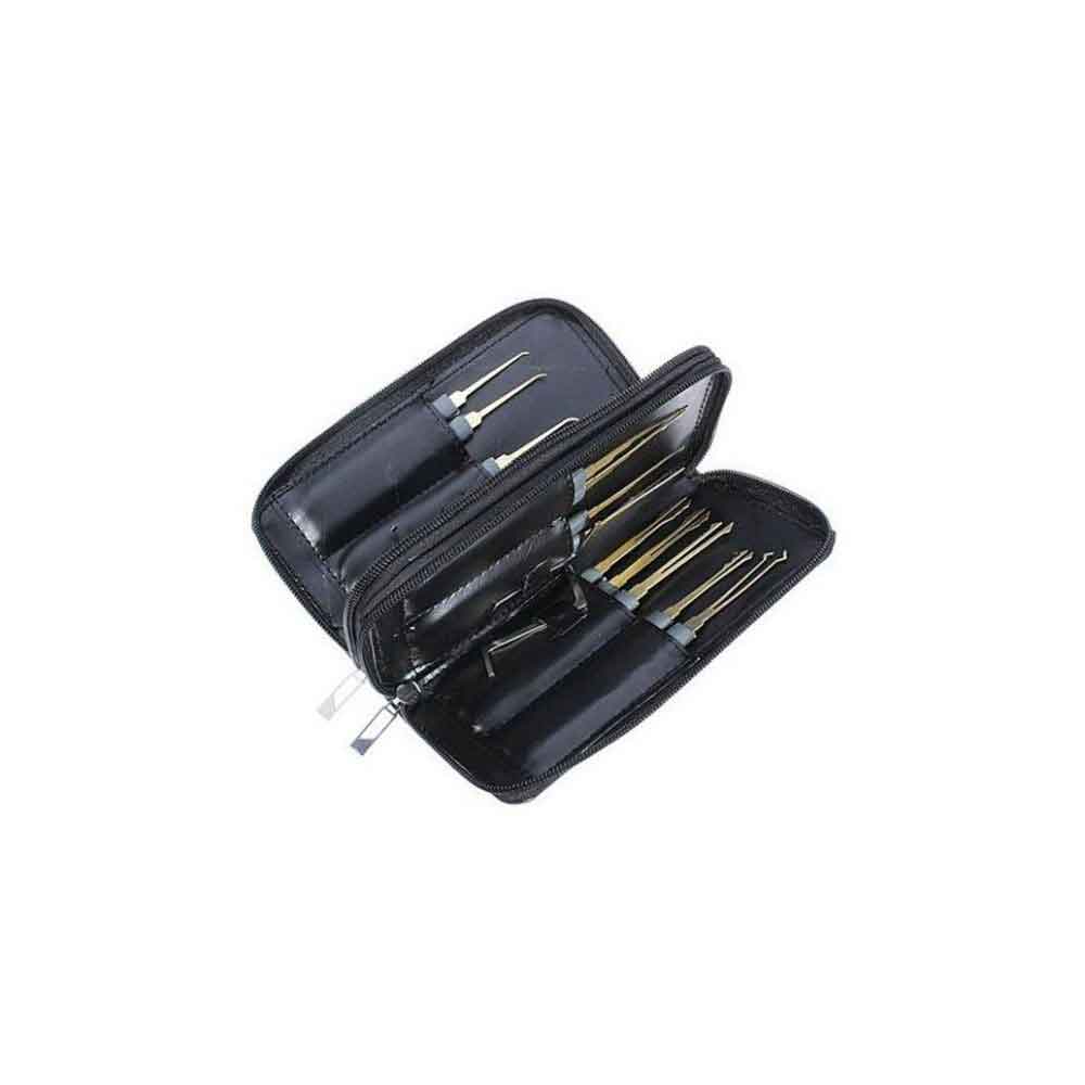 20 Pieces Lock Pick Set & Weather Leather Zip Case For Sale