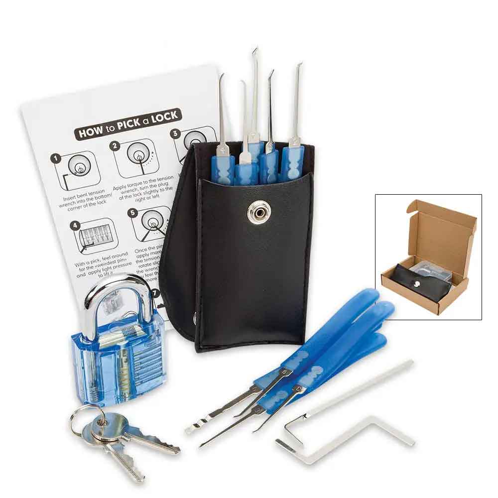 Blue Lock Pick Kit and Pro Practice Lock for Beginners