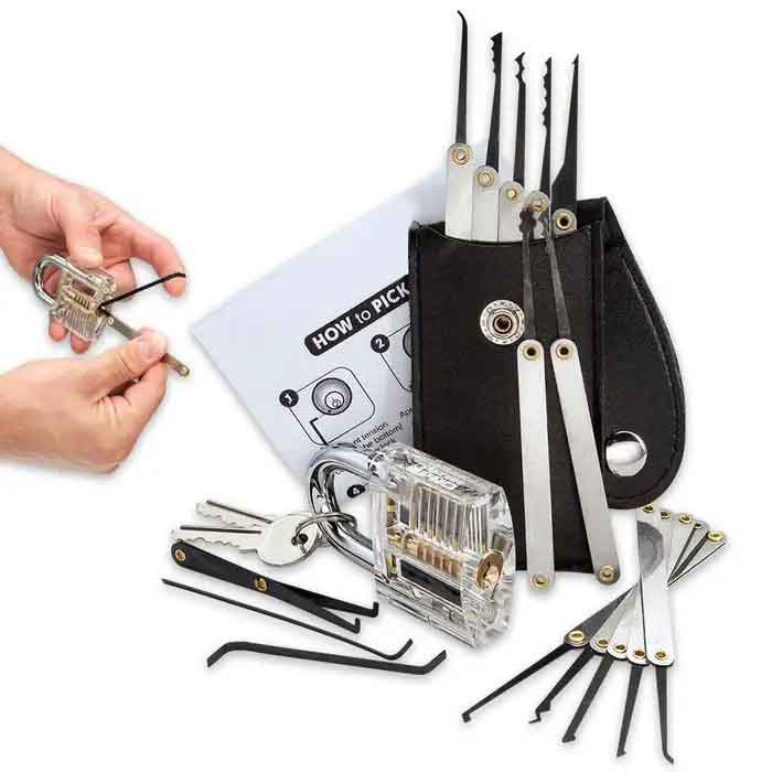 15 Pieces Lock Pick Sets, Lock Pick Gun, Clear Training Lock