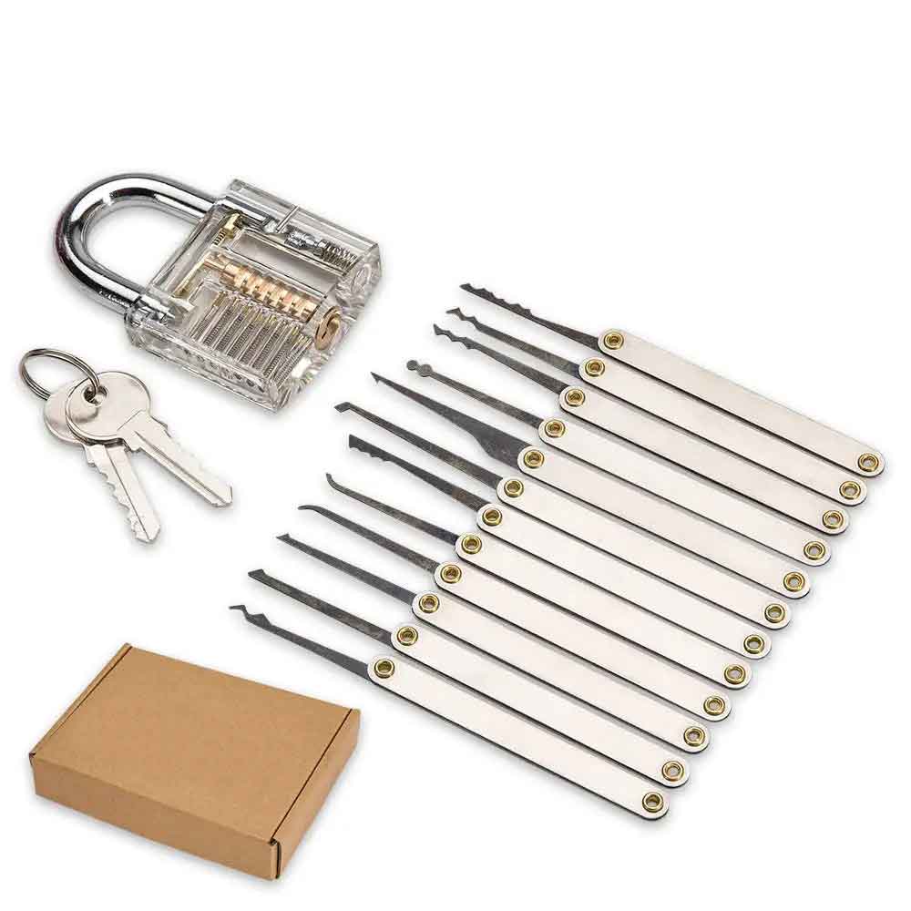 15 Piece Lock Pick Set and Secure Pro Practice Padlock