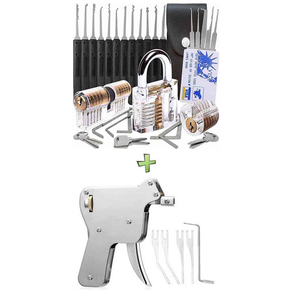 25 Pieces Lock Picking Kit + Lock Pick Gun Transparent Training Lock
