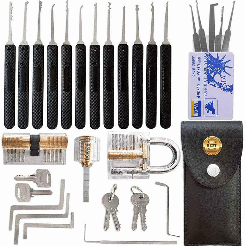 25 Pieces Lock Picking Kit Lock Pick Gun Transparent Training Lock