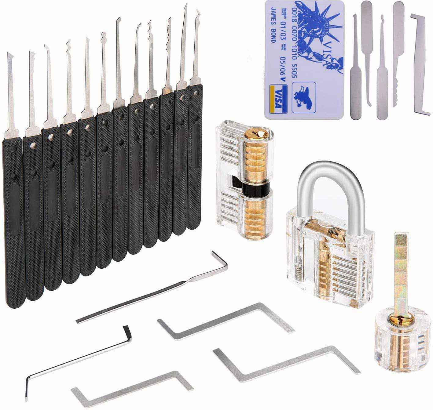 25 Pieces Lock Picking Kit Lock Pick Gun Transparent Training Lock