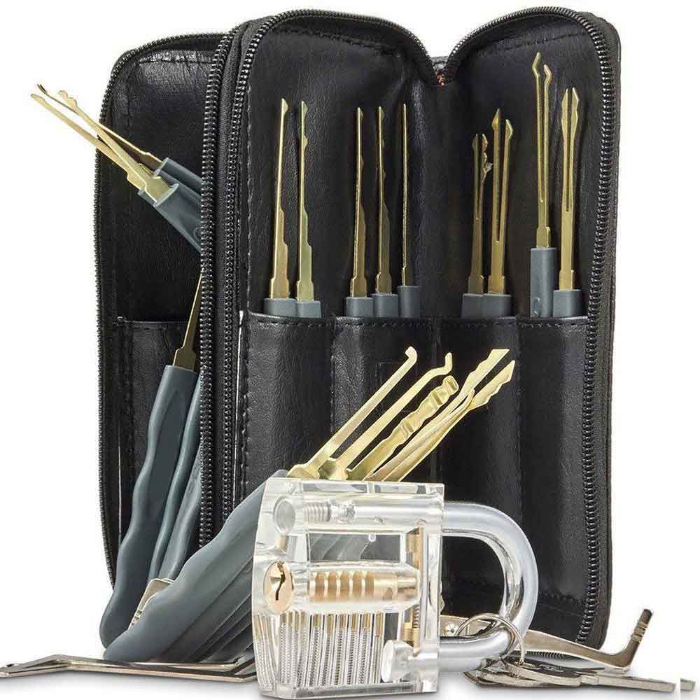 20 Piece Lock Pick Set Tools and One Clear Lock
