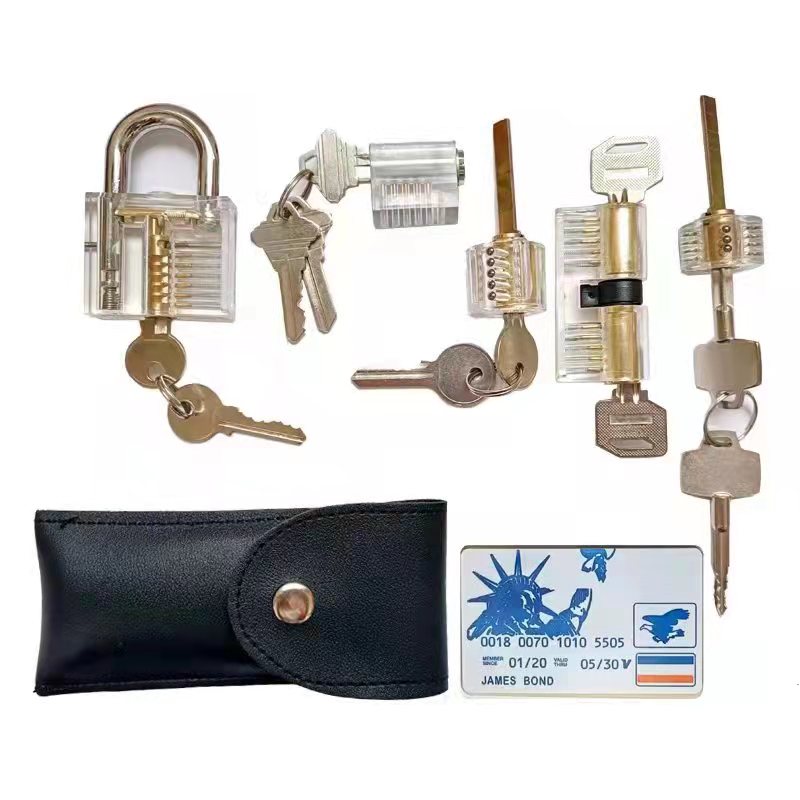 17 Piece Lock Pick Set,5 Transparent Training Lock, 5 Pcs Credit Card Lock  Picking Kit