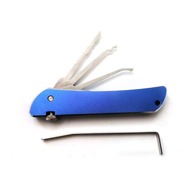 Blue Stainless Steel 7-in-1 Folding Lock Pick Set