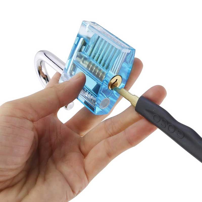 24 Pieces Lock Pick Set with Blue Transparent Practice Padlock