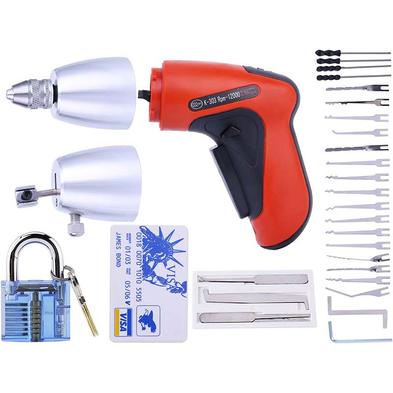 Electric Lock Pick Gun with Credit Card Lock Pick Kit and Blue Practice