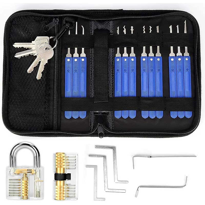 17 Pieces Lock Picking Tools with 2 Pieces Transparent Practice Lock ...