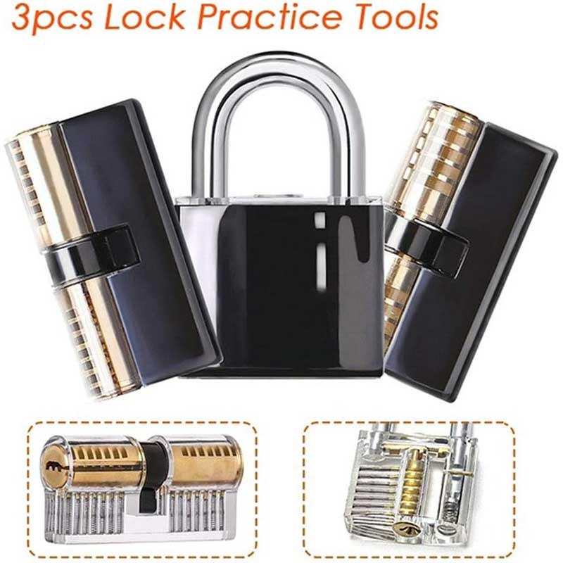 3 Pieces Transparent Practice Lock Set with Black Cover, Practice Tools ...