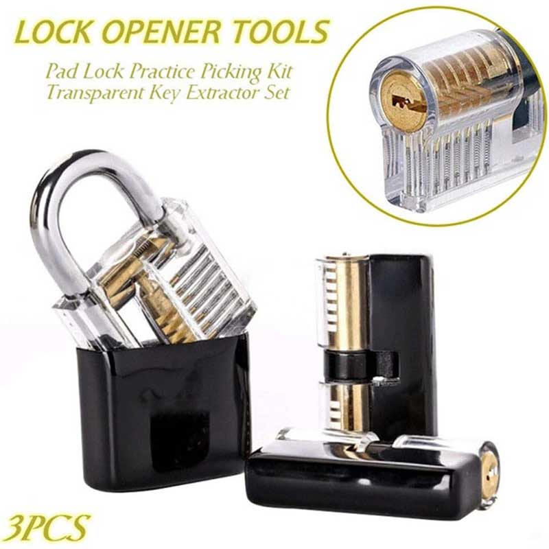 3 Pieces Transparent Practice Lock Set with Black Cover, Practice Tools ...