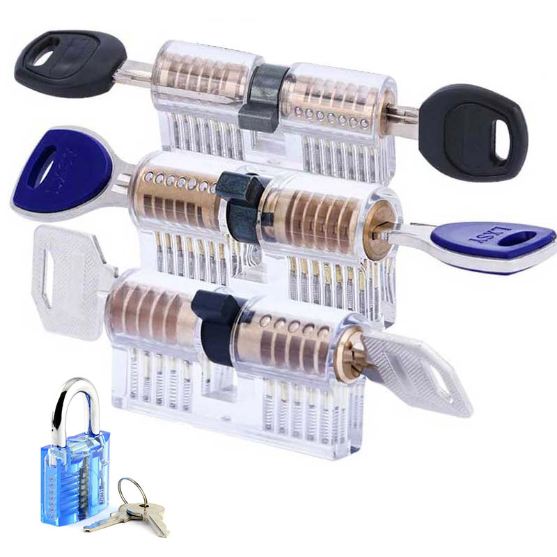 9 Pieces Transparent Practice Lock Set for Beginners and Pro Locksmiths