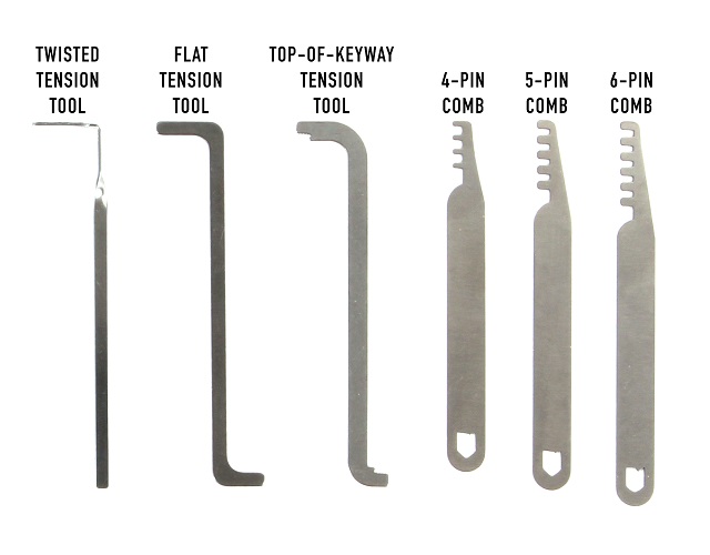Mike's lockpicking tools: tension wrench (left) and lock picks